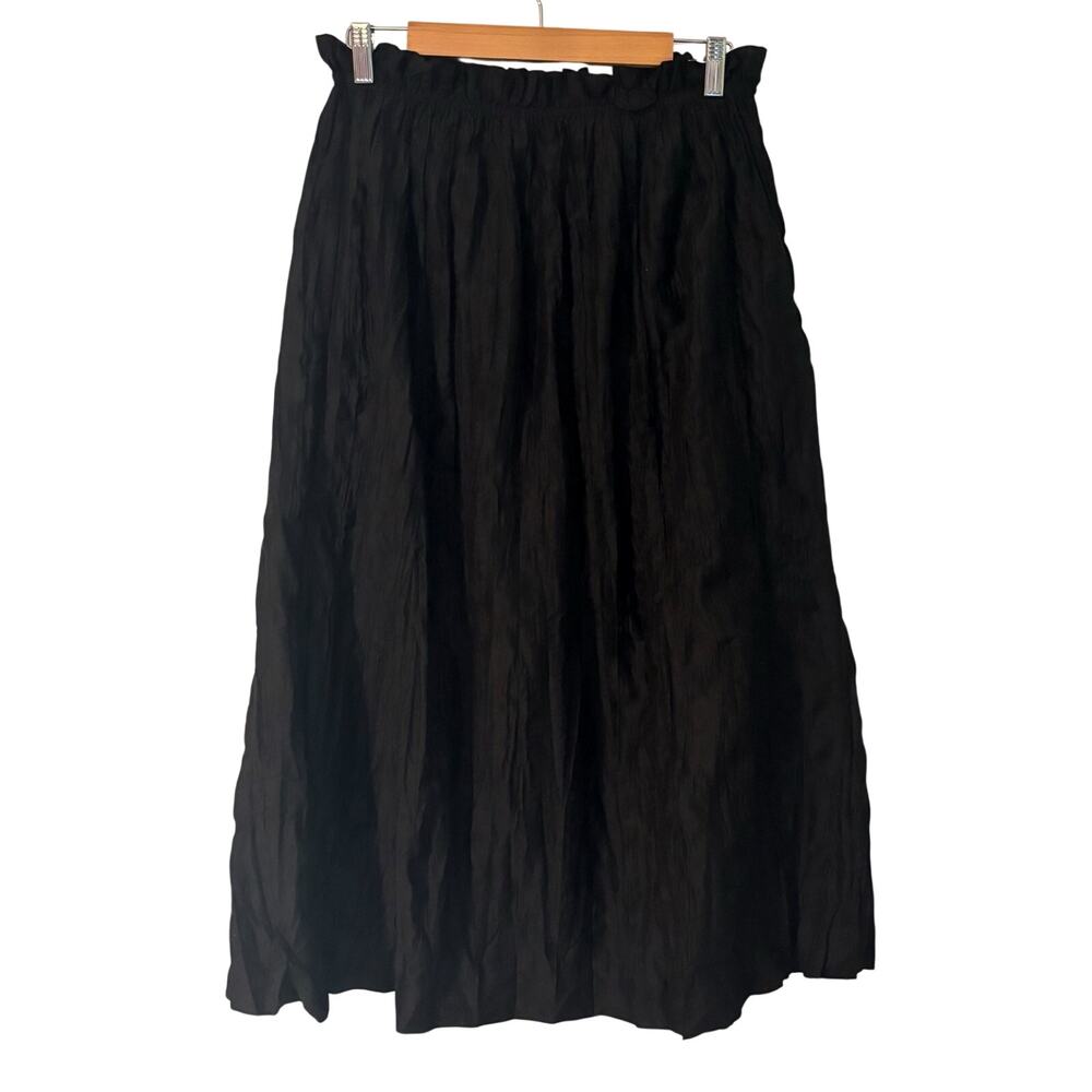 J. Crew Black Crinkle Gathered Waist Skirt Pull-On Midi Length - size Small